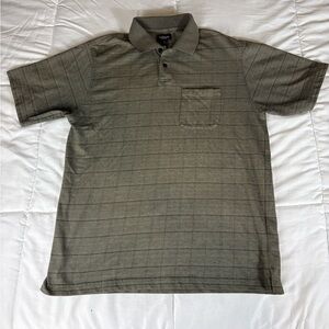 Van Heusen Men’s Medium Olive Green Striped Polo Shirt Pocket Short Sleeve